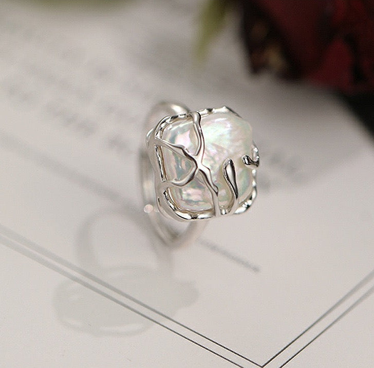 Organic Sculptural Baroque Pearl Ring