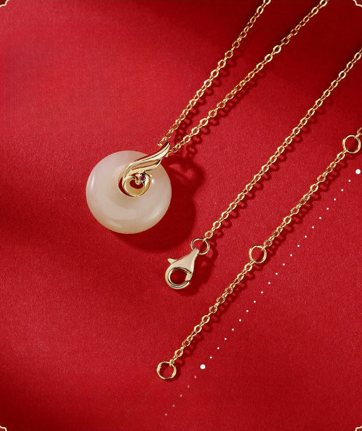 Gold plated sterling silver phoenix necklace with authentic Hetian jade pendant and adjustable 45cm chain