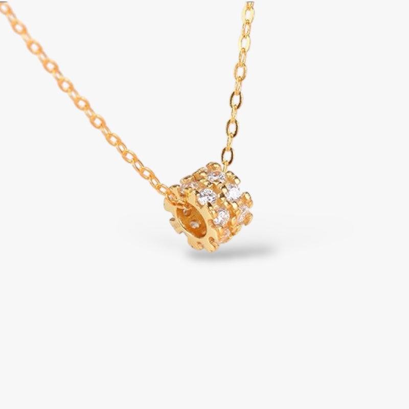 Gold chain necklace with round pave diamond pendant, minimalist fine jewellery