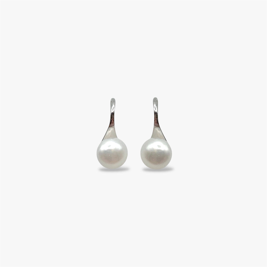 Freshwater pearl drop earrings in rhodium plated sterling silver