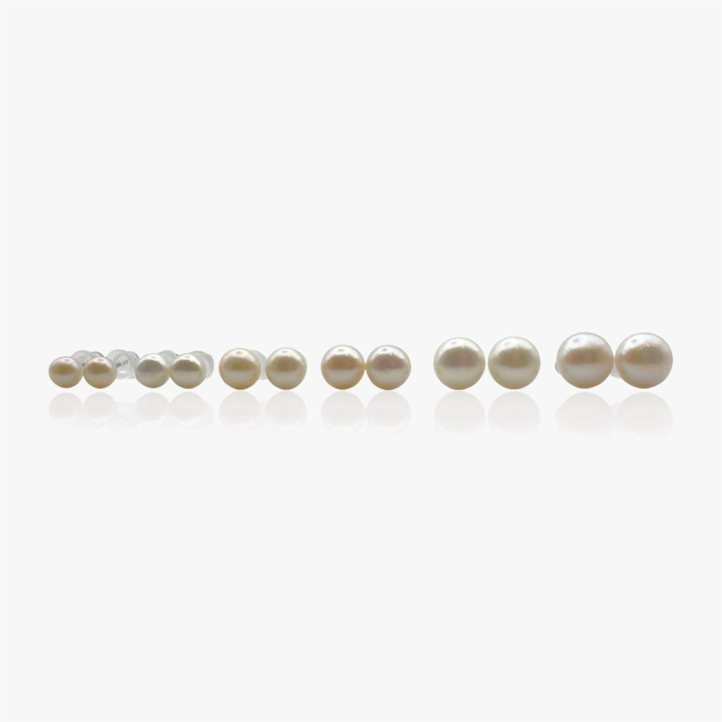 Freshwater pearl stud earrings in rhodium plated sterling silver