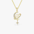 Verduri Mandarin Hetian jade Lumen pendant necklace with gold plated sterling silver celestial moon and star design