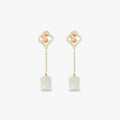 Verduri Mandarin Collection Hetian jade lily drop earrings with gold plated chain and enamel floral studs