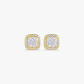 Gold earrings with crystal gemstones on a white background
